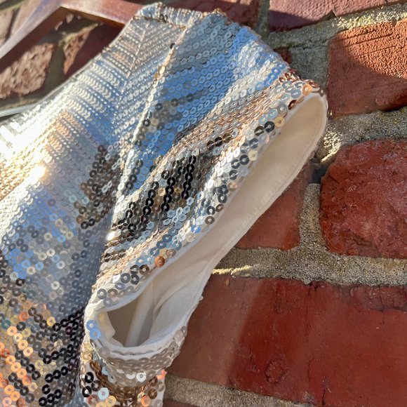 White House Black Market Sequin Dress Gold and Silver Chevron Zig Women’s Medium - Picture 6 of 13